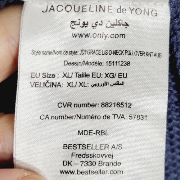 Jacqueline de Yong Women's Blue Crew Neck Pullover Long Sleeve Sweater Size XL - Picture 7 of 11